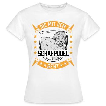 Die mit dem Schafpudel altdeutscher Hütepudel - Frauen T-Shirt - Weiß - Vorne - AI Model Female 172 dark (172cm)