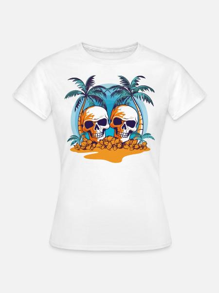 Sommer Sonne Palmen Totenkopf Strand Meer Urlaub - Frauen T-Shirt - Weiß