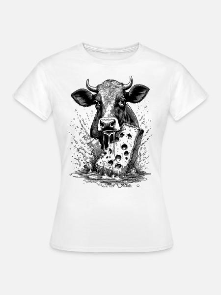 Party-Shirt: Kuh trifft zerfließende Raclette-Käse - Frauen T-Shirt - Weiß
