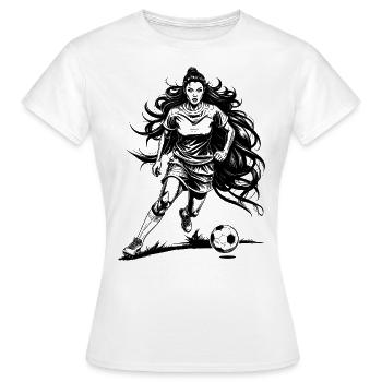 Fußball Shirt: Fußballerin auf dem Fußballfeld - Frauen T-Shirt - Weiß - Vorne - AI Model Female 172 dark (172cm)
