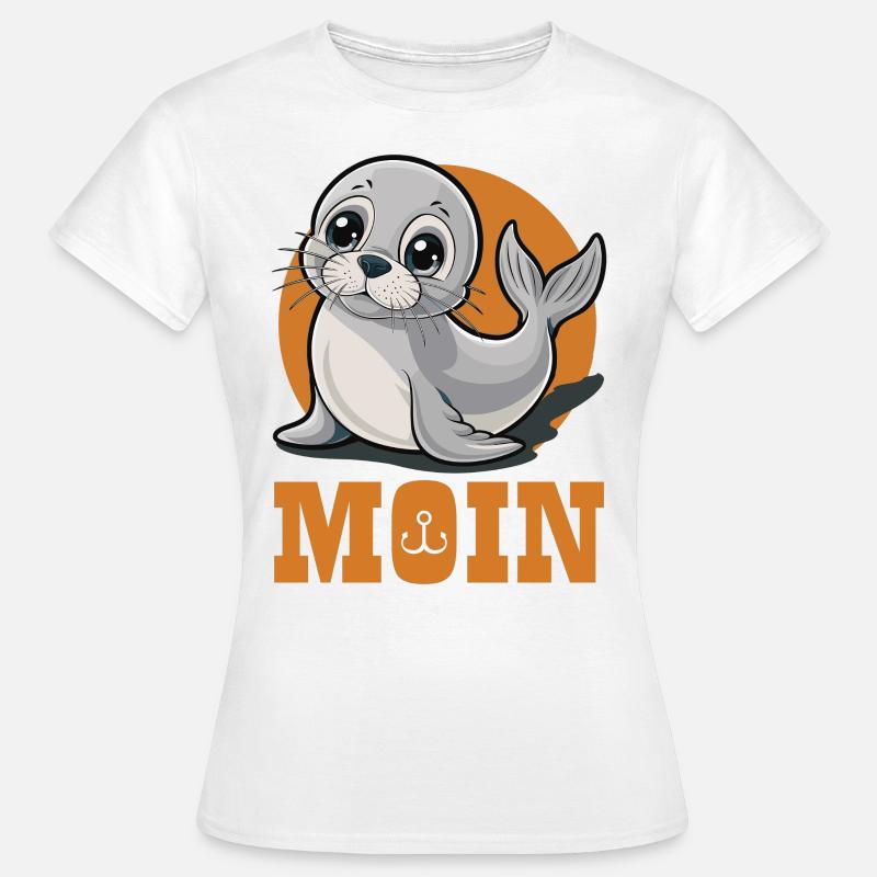 Junge Robbe mit „Moin“ - Frauen T-Shirt - Weiß