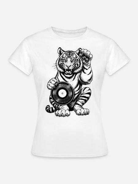 Musik Comic Shirt: Tiger Pfote auf Schallplatte - Frauen T-Shirt - Weiß