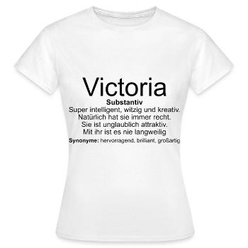 Nom Définition Victoria - T-shirt Femme - blanc - Devant - AI Model Female 172 dark (172cm)