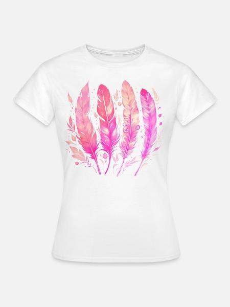 4 Federn, Vogelfedern, Indianer, Muster - Frauen T-Shirt - Weiß
