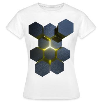 Hexagone Effet 3D Géométrie sacrée - T-shirt Femme - blanc - Devant - AI Model Female 172 dark (172cm)