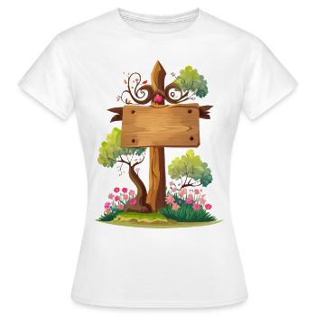 wooden signpost with trees and flowers - Women's T-Shirt - white - Front - AI Model Female 172 dark (172cm)