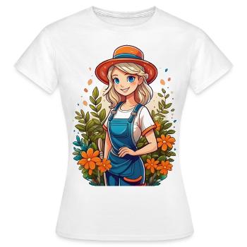 Attraktive Gärtnerin in ihrem Garten - Frauen T-Shirt - Weiß - Vorne - AI Model Female 172 dark (172cm)