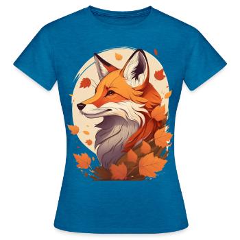 Ein Fuchs im Herbst - Frauen T-Shirt - Antikblaues Saphir meliert - Vorne - AI Model Female 172 dark (172cm)