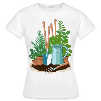 Ustensiles de jardinier : pelle, râteau, ect - T-shirt Femme - blanc - Devant - AI Model Female 172 dark (172cm)