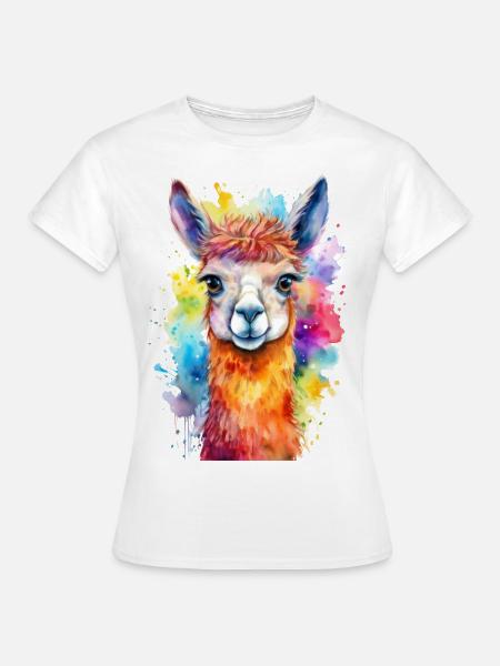 Lama oder Alpaka Aquarell Illustration - Frauen T-Shirt - Weiß