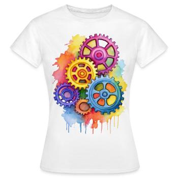 bunte Zahnräder - Frauen T-Shirt - Weiß - Vorne - AI Model Female 172 dark (172cm)
