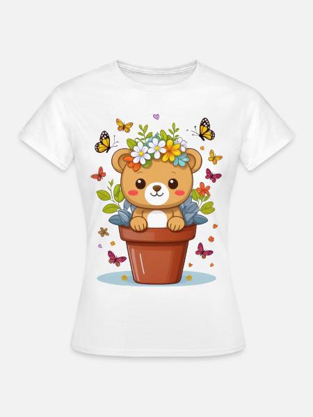 Niedlicher Teddy-Bär im Blumentopf - Frauen T-Shirt - Weiß
