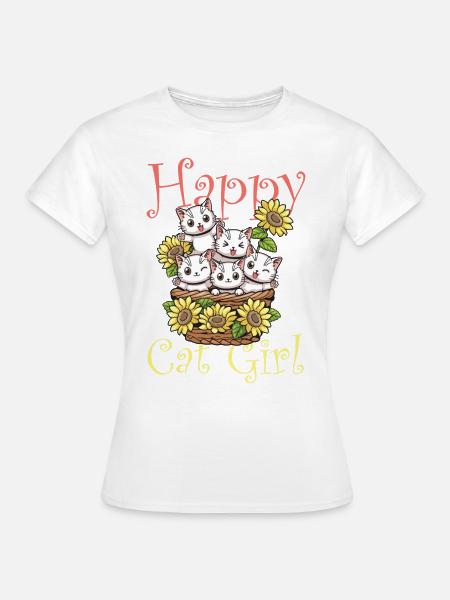 Happy Cat Mädchen Kätzchen - Frauen T-Shirt - Weiß