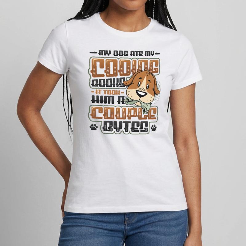 Dog Bytes Code Computer Joke Programming Women's T-Shirt