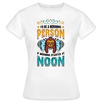 Lève-tard, grincheux du matin, hiboux, lève-tard. - T-shirt Femme - blanc - Devant - AI Model Female 172 dark (172cm)