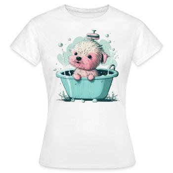 Mignon jeune chien dans la baignoire - T-shirt Femme - blanc - Devant - AI Model Female 172 dark (172cm)