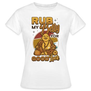 Frotte mon ventre pour la chance, drôle de Bouddha - T-shirt Femme - blanc - Devant - AI Model Female 172 dark (172cm)
