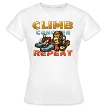 Climbing, conquering, repeating, mountaineering - Women's T-Shirt - white - Front - AI Model Female 172 dark (172cm)