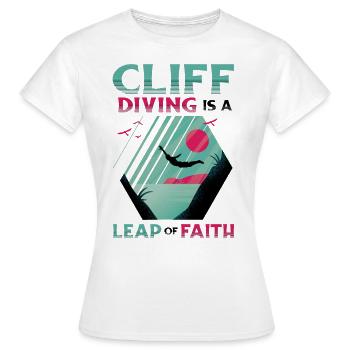 Le saut de falaise est un acte de foi - T-shirt Femme - blanc - Devant - AI Model Female 172 dark (172cm)