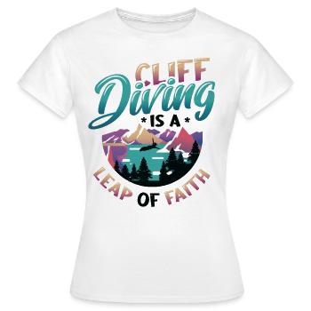 Le saut de falaise est un acte de foi - T-shirt Femme - blanc - Devant - AI Model Female 172 dark (172cm)