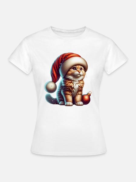 Weihnachts-Katze - Frauen T-Shirt - Weiß