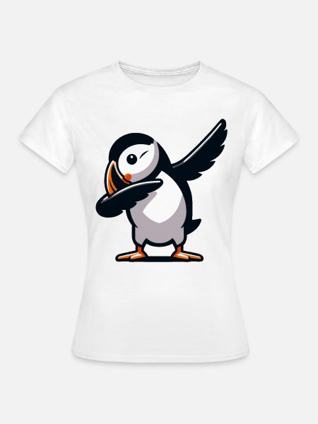Papageientaucher, Dabbing, Vogel - Dame-T-shirt - hvid
