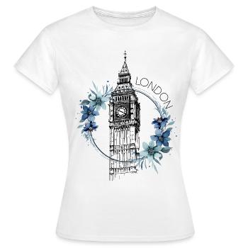 London Big Ben England Blumen Line Art Kunst - Frauen T-Shirt - Weiß - Vorne - AI Model Female 172 dark (172cm)