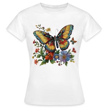 Schmetterling mit Blumen - Frauen T-Shirt - Weiß - Vorne - AI Model Female 172 dark (172cm)
