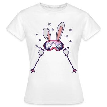 Lapin de ski avec bâtons de ski et lunettes de ski - T-shirt Femme - blanc - Devant - AI Model Female 172 dark (172cm)