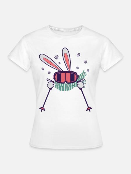 Skihase mit Skistöcken Skibrille und Schal - Frauen T-Shirt - Weiß