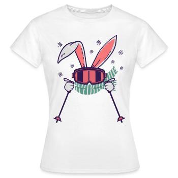 Lapin de ski avec bâtons de ski Lunettes de ski et écharpe - T-shirt Femme - blanc - Devant - AI Model Female 172 dark (172cm)