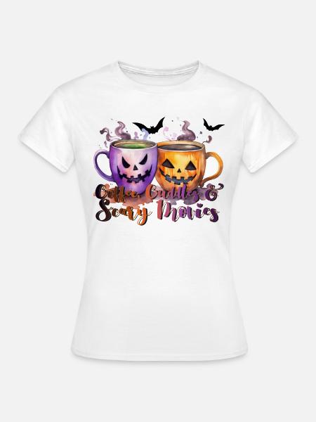 Coffee Cuddles scary movies Halloween horror cup - Frauen T-Shirt - Weiß