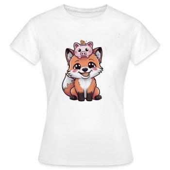 Kawaii Fuchs im Cartoon Stil mit Sparschwein - Frauen T-Shirt - Weiß - Vorne - AI Model Female 172 dark (172cm)