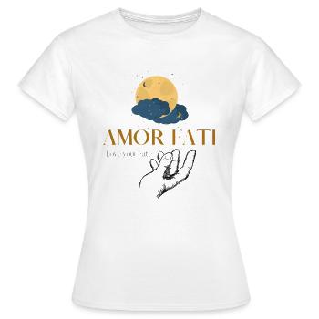 AMOR FATI Friedrich Nietzsche Liebe dein Schicksal - Frauen T-Shirt - Weiß - Vorne - AI Model Female 172 dark (172cm)