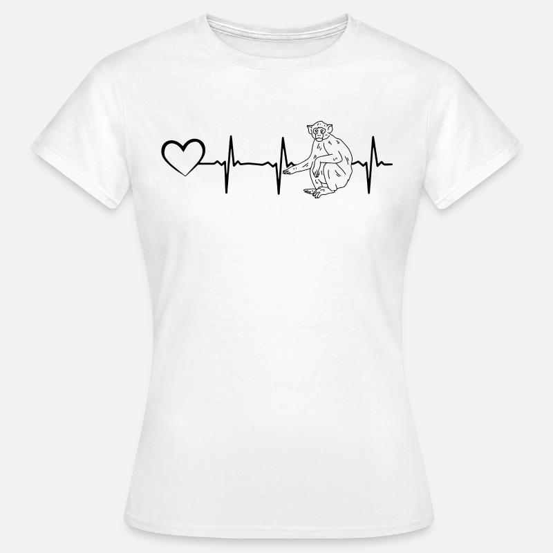 Monkey Heartbeat Heart Monkey Lover Chimpanzee Monkey - Women's T-Shirt - white