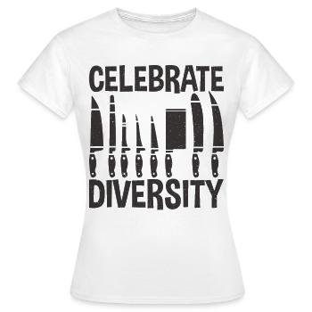 Célébrez la diversité Couteaux de collection Couteaux L’amateur - T-shirt Femme - blanc - Devant - AI Model Female 172 dark (172cm)