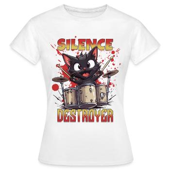 Tambours Tambours Silence Destructeur Chat Drôle - T-shirt Femme - blanc - Devant - AI Model Female 172 dark (172cm)