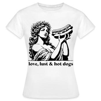 Aphrodite mit love, lust und hot dogs Fast Food - Frauen T-Shirt - Weiß - Vorne - AI Model Female 172 dark (172cm)