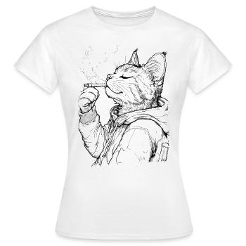 Chat avec articulation : Tigre domestique décontracté en sweat à capuche - T-shirt Femme - blanc - Devant - AI Model Female 172 dark (172cm)