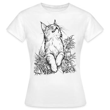 Chat en frénésie : Tigre domestique heureux en chanvre - T-shirt Femme - blanc - Devant - AI Model Female 172 dark (172cm)