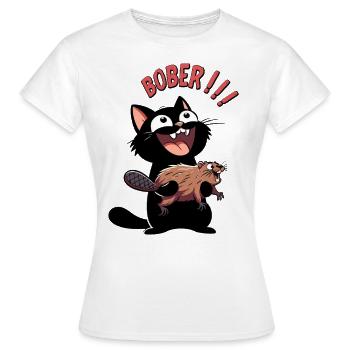 Hyper-Katze ruft „Bober!!!“ – Tierischer Ausraster - Frauen T-Shirt - Weiß - Vorne - AI Model Female 172 dark (172cm)