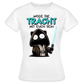 Möge die Tracht mit euch sein – Nerdkatze - Frauen T-Shirt - Weiß - Vorne - AI Model Female 172 dark (172cm)