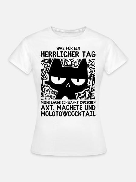 Minimalistische schwarze Katze mit Blick des Todes - Frauen T-Shirt - Weiß