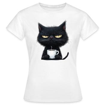 Grantige Katze mit Kaffee zum Personalisieren - Frauen T-Shirt - Weiß - Vorne - AI Model Female 172 dark (172cm)