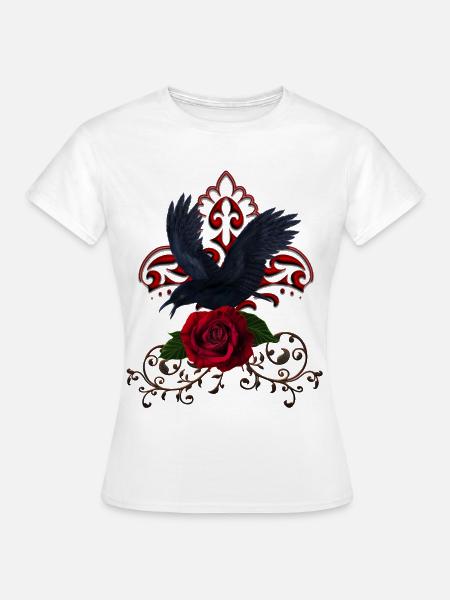 Wundervoller Rabe mit Rose - Frauen T-Shirt - Weiß
