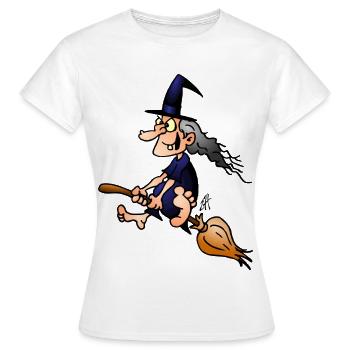 Sorcière sur un balai - T-shirt Femme - blanc - Devant - AI Model Female 172 dark (172cm)