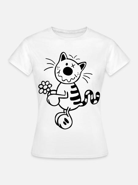 Katze mit Blume - Frauen T-Shirt - Weiß