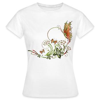 Schmetterlinge mit floralen Elementen - T-shirt Femme - blanc - Devant - AI Model Female 172 dark (172cm)