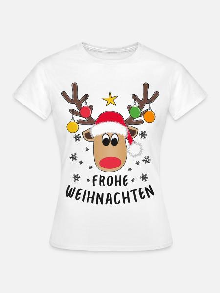 Rentier Gesicht Frohe Weihnachten Schneeflocken - Frauen T-Shirt - Weiß