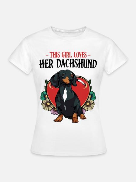 Dackel Herz Blumen Motiv - Frauen T-Shirt - Weiß